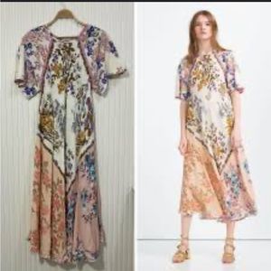 ZARA TRAFALUC COLLECTION Patchwork Cottage Core Maxi Flowy Duster Dress Size M